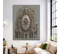 JRISEMECY Cuadros De Arte De Pared Torre Del Reloj Retro Steampunk - Imágenes Cuadros Pintura Estética Victoriana Para Decoración Salon Dormitorio, Gris Modernos Pósters De Lienzo, Sin Marco, 50X70Cm