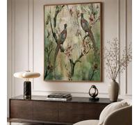 JRISEMECY Flores Exóticas Y Aves Sin Marco Cuadros Decoracion Salon, Verde Oliva Planta Retro Cuadros Pintura Lienzos Decorativos Posters Dormitorio Comedor Decoración De Pared 80X120Cm