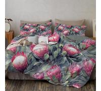 JRISEMECY Funda Nordica Bicolor Cama 135 - Flores Naturales Vintage Funda Edredón 200X200Cm Y 2 Fundas De Almohada 50X75Cm De Microfibra, Protea Real, Reversible Suave Confortable, Verde Grisáceo