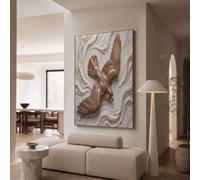 JRISEMECY Lienzo Sin Marco De Salón Águila Realista En Relieve 3D 70X100Cm | Elegantes Ondas De Mármol Modernos Cuadros De Pared Para Dormitorio, Oficina Pasillo, Crema Decoración De Pared