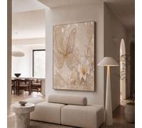JRISEMECY Lienzo Sin Marco De Salón Mariposa De Perlas De Lujo 70X100Cm | Lirio Elegante De Luz Estelar Modernos Cuadros De Pared Para Dormitorio, Oficina Pasillo, Beige Decoración De Pared