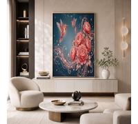 JRISEMECY Lienzo Sin Marco De Salón Peonía Brillante La Luz Estrellas 80X120Cm | Ondas Colibrí Fantasía Modernos Cuadros De Pared Para Dormitorio, Oficina Pasillo, Azul Oscuro Decoración De Pared
