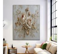 JRISEMECY Lujoso Relieve De Rosas Imágenes De Lienzo Botánicos Rococó Arte De Pared Crema Sin Marco Cuadros Impresiones Arte De Pared Moderno Oficina Casa Sala De Estar Decoraciones 50X70Cm