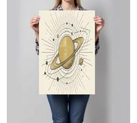 JRISEMECY Saturno Retro Pintado A Mano Sin Marco Cuadros Decoracion Salon, Beige Amarillo Póster Espacial Cuadros Pintura Lienzos Decorativos Posters Dormitorio Comedor Decoración De Pared 50X70Cm