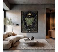 JRISEMECY Sin Marco Cuadros Modernos Negro Polilla De Oro Verde De Lujo Cuadro Decorativos Lienzo Pintura Imágenes Fases Lunares Góticas Laminas Decorativas Pared Salon Dormitorio Comedor 50X70Cm