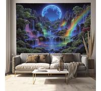 JRISEMECY Tapiz De Pared 100X75Cm Azul-Negro 3D Decoracion Dormitorio, Cascada Arcoíris Fantasía Tapiz Arte Para Pared De Hogar, Patrón De Paisaje Cielo Nocturno Tapices Decorativo Para Salon