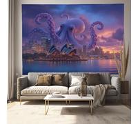 JRISEMECY Tapiz De Pared 100X75Cm Púrpura 3D Decoracion Dormitorio, Animal Pulpo Psicodélico Tapiz Arte Para Pared De Hogar, Patrón De Paisaje De Ópera Moderna Tapices Decorativo Para Salon