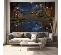 JRISEMECY Tapiz De Pared 230X180Cm Azul Oscuro 3D Decoracion Dormitorio, Paseo Marítimo Retro Calles Tapiz Arte Para Pared De Hogar, Patrón De Arquitectura Medieval Tapices Decorativo Para Salon