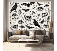 JRISEMECY Tapiz De Pared Dormitorio Tema Gótico De Halloween | Calaveras Cuervos Murciélagos Tapiz Para Colgar De Pared, Tapices Tela Estéticos Beige Para Sala De Estar Decoración Hogar, 100X75 Cm