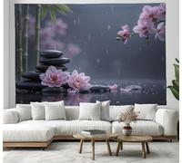 JRISEMECY Tapiz Del Dormitorio Loto Bambú Lago Paisaje De Meditación Suave Ligero Para Interiores Exteriores Gris Carbón Colgante De Pared Arte De Pared Manta De Playa Paños De Picnic 200X150Cm