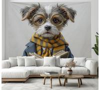 JRISEMECY Tapiz Dormitorio 100X75Cm Lindos Ojos Bufanda Perro Ilustración De Animales Tapiz Colgante Beige Microfibra Decoración De Pared Para Comedor Corredor Balcón Salón Apartamento