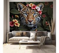 JRISEMECY Tapiz Grande Flores Tropicales Guepardo, 230X180Cm Tapiz De Pared Arte Mural Animales De La Selva Decorativo Tapices Pared De Tela Para Sala De Estar, Habitación, Dormitorio, Verde Oscuro