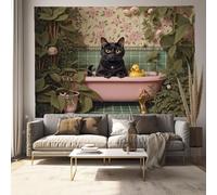 JRISEMECY Tapiz Grande Gato Divertido Bañera, 230X150Cm Tapiz De Pared Arte Mural Animal Retro Decorativo Tapices Pared De Tela Para Sala De Estar, Habitación, Dormitorio, Verde Oliva