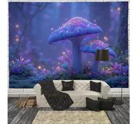 JRISEMECY Tapiz Grande Hongos Mariposa Fantasía 3D, 150X100Cm Tapiz De Pared Arte Mural Bosque Misterioso Decorativo Tapices Pared De Tela Para Sala De Estar, Habitación, Dormitorio, Violeta