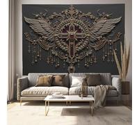 JRISEMECY Tapiz Grande Relieve Gótico, 100X75Cm Tapiz De Pared Arte Mural Cruz Lujosa Alas Decorativo Tapices Pared De Tela Para Sala De Estar, Habitación, Dormitorio, Negro
