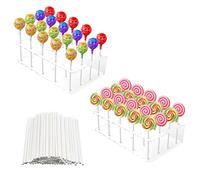 JRJRN 2 Piezas Soporte para Piruletas, 20 Agujeros Piruleta Soporte, Soporte Exhibición Piruletas con 100 Palitos Cake Pops, Soporte de Piruleta Acrílico Transparente para Fiestas Bodas Cumpleaños