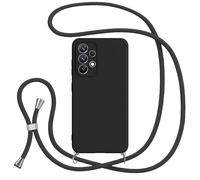 Jrkvniv Funda con Cuerda para Samsung Galaxy A53 5G,Mate Silicona Carcasa con Cordón Correa Colgante Ajustable Collar Correa Teléfono Trasero a Prueba de Golpes Case Cover,Negro