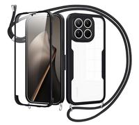 Jrkvniv Funda para Xiaomi 15T Pro 5G con Cuerda,360 Grados Transparente Carcasa Doble Capa Case con Protector Pantalla de Incorporado,Ajustable Colgar Collar Correa Carcasa-Negro