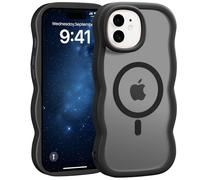 Jrkvniv Magnética Funda para iPhone 12/12 Pro, Compatible con MagSafe, Carcasa Marco de Ondas Forma Rizado Linda, Dorso Translúcida Mate Trasera Antigolpes Antiarañazos Case para Mujeres, Negro