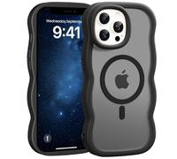 Jrkvniv Magnética Funda para iPhone 12 Pro MAX, Compatible con MagSafe, Carcasa Marco de Ondas Forma Rizado Linda, Dorso Translúcida Mate Trasera Antigolpes Antiarañazos Case para Mujeres, Negro