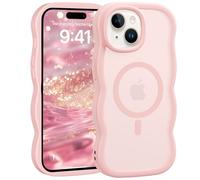 Jrkvniv Magnética Funda para iPhone 13/14, Compatible con MagSafe, Carcasa Marco de Ondas Forma Rizado Linda, Dorso Translúcida Mate Trasera Antigolpes Antiarañazos Case para Mujeres y Niñas,Rosa