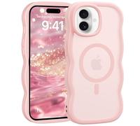 Jrkvniv Magnética Funda para iPhone 16, Compatible con MagSafe, Carcasa Marco de Ondas Forma Rizado Linda, Dorso Translúcida Mate Trasera Antigolpes Antiarañazos Case para Mujeres y Niñas,Rosa