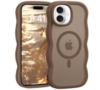 Jrkvniv Magnética Funda para iPhone 16, Compatible con MagSafe, Carcasa Marco de Ondas Forma Rizado Linda, Dorso Translúcida Mate Trasera Antigolpes Antiarañazos Case para Mujeres, Bruno