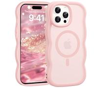 Jrkvniv Magnética Funda para iPhone 16 Pro Max, Compatible con MagSafe, Carcasa Marco de Ondas Forma Rizado Linda, Dorso Translúcida Mate Trasera Antigolpes Antiarañazos Case para Mujeres y Niñas,Rosa
