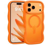 Jrkvniv Magnética Funda para iPhone 17 Pro MAX, Compatible con MagSafe, Carcasa Marco de Ondas Forma Rizado Linda, Dorso Translúcida Mate Trasera Antigolpes Antiarañazos Case para Mujeres, Naranja