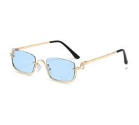 JRLLFD Gafas de sol cuadradas pequeñas para mujer, gafas de sol de media montura de metal, tonos rosas negros vintage, dorado y azul, talla única