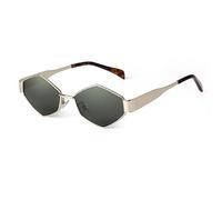 JRLLFD Gafas de sol poligonales con montura de metal punk vintage, gafas de sol para conducir para hombres y mujeres, gafas de sol transparentes para hombre UV400, C5 ORO VERDE, talla única