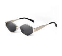 JRLLFD Gafas de sol poligonales con montura de metal punk vintage, gafas de sol para conducir para hombres y mujeres, gafas de sol transparentes para hombre UV400, C2 GOLD GREY, talla única