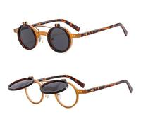 JRLLFD Gafas de sol redondas con doble solapa retro punk para mujeres y hombres, gafas de sol con montura de leopardo, gafas con remaches UV400, naranja leopardo gris, talla única