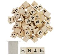 JRSHIRLEYLTD 100 letras de madera para manualidades y manualidades de niños, miniletras del alfabeto con bolsa de almacenamiento