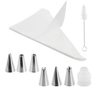 JRSHIRLEYLTD 100 mangas pasteleras transparentes con boquillas y cepillo de limpieza, mangas pasteleras transparentes para decorar, hornear, pasteles, pasteles