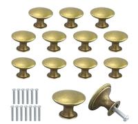 JRSHIRLEYLTD 13 pomos dorados para puerta de armario, pomos para cajones de seta, tirador de cajón redondo con tornillos a juego, color dorado vintage para puerta de cajón de baño