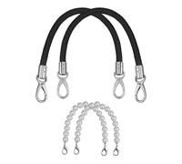 JRSHIRLEYLTD 2 asas de cuero para bolsos, 40 cm, para bolsos, correas de repuesto, correas de bolsillo, correas para el hombro, asas de repuesto para bolsos (negro), con 2 cadenas de perlas