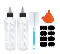 JRSHIRLEYLTD 2 botellas de 230 ml con dosificador de aceite transparente con tapa de punta, botella de plástico multiusos para especias líquidas, salsa, aceite, vinagre de soja, reutilizables