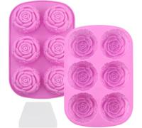 JRSHIRLEYLTD 2 moldes de jabón rosa con 1 rascador de silicona antiadherente, molde de silicona para cocina, molde para helado, chocolate, gelatina