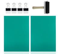 JRSHIRLEYLTD 2 placas de impresión de linóleo de goma, tamaño A4, con 1 rodillo y 4 clips de encuadernación, para manualidades, sellos, goma blanda, placa de impresión de linóleo (verde)