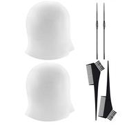 JRSHIRLEYLTD 2 Set Highlight Haarkappe Strähnchenhaube Reutilizable,Haarfaerbung Silikon Kappe,Salon Friseurkappe mit 2 Metall Haken Nadel Professional Silikon Friseur Werkzeuge, Blanco, Länge 20 cm x