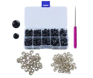 JRSHIRLEYLTD 200 Piezas Ojos Seguridad con Arandelas 6-12mm,Ojos Juguete Plástico Negro,Arandelas Ojos Seguridad,Ojos Seguridad Redondos Muñecas Costura Decoración,para Juguetes Peluche