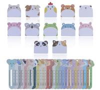JRSHIRLEYLTD 24 Pack de Notas Adhesivas Kawaii, 12 Formas de Animales, 720 Unidades, 30 Marcadores Temáticos de Animales, Blancas, 7.62x7.62 cm, Ideal para Oficina, Escuela y Hogar