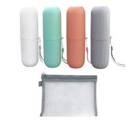 JRSHIRLEYLTD 4 cajas portátiles para cepillos de dientes con 1 bolsa de almacenamiento de malla para cepillos de dientes, para camping, viajes (4 colores), Rosa, Blanco, Gris, Verde, moderno