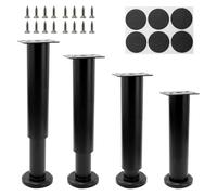 JRSHIRLEYLTD 4 patas para muebles de altura ajustable, de metal negro, 12 - 18 cm, patas de muebles, patas de cama, patas de apoyo ajustables para muebles, patas para armario, cama, con 6 patas de
