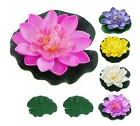 JRSHIRLEYLTD 5 flores flotantes, nenúfares artificiales, flores de loto, lirio de agua, estanque de flor de loto para uso en piscinas, acuarios, escenas de arroyos con 2 hojas de loto