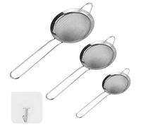 JRSHIRLEYLTD Colador de cocina de 3 piezas, 8/10/12 cm, acero inoxidable, malla fina, para quinua, verduras, té, azúcar en polvo, con 3 ganchos