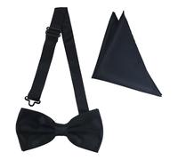 JRSHIRLEYLTD Conjunto de pajarita y pañuelo de bolsillo para hombre de color liso, Negro , M