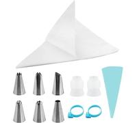 JRSHIRLEYLTD Juego de 100 mangas pasteleras desechables, manga pastelera y boquillas, con 1 manga pastelera reutilizable, 1 acoplador, 6 boquillas de glaseado, 2 cintas para bolsas