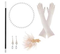 JRSHIRLEYLTD - Juego de 5 accesorios de la década de 1920, traje de máscara, juego de rol, diadema, guantes, collar y pendientes, color champán, talla única